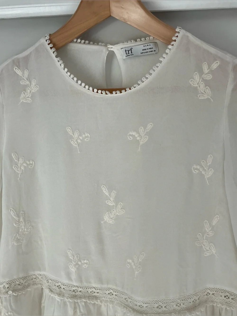 Zara White Ruffled Embroidered Peplum Top - Women S